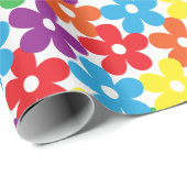 白い包装紙のカラフルな花 ラッピングペーパー (ロールコーナー)