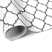 白い包装紙のモロッコのクローバーの黒 ラッピングペーパー (ロールコーナー)