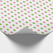 白い包装紙の小さいピンクおよび緑の点 ラッピングペーパー (角)