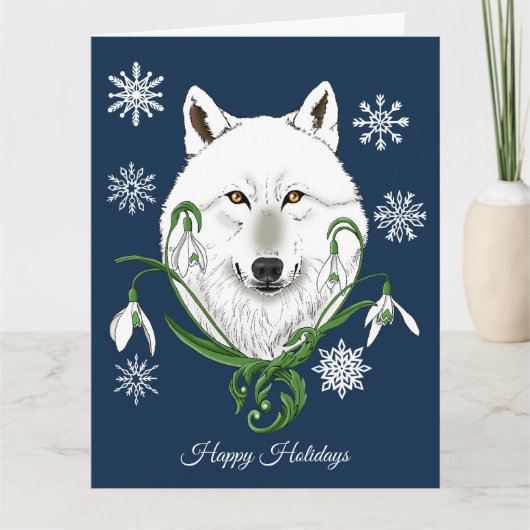 白い北極ウルフスノードロップフラワー カード (正面)