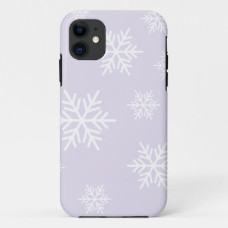 白い北欧の雪の結晶とパステルパープル iPhone 11 ケース