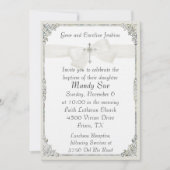 白い十字のエレガントな洗礼の招待状 招待状 (正面)