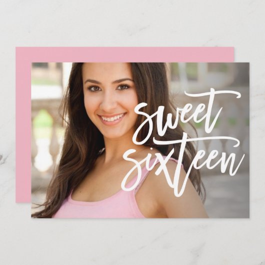 白い原稿のSweet sixteenの写真の誕生日の招待 招待状 (正面/裏面)