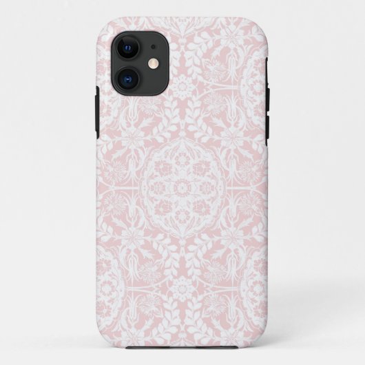 白い及びピンクのダマスク織のヴィンテージ Case-Mate iPhoneケース (裏面)