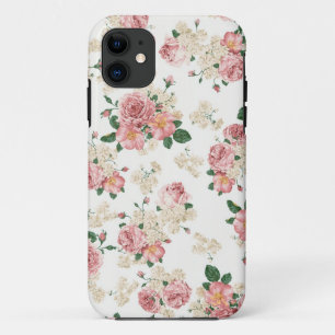 白い及びピンクのヴィンテージの花のiPhone 5の場合 iPhone 11 ケース
