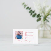 白い及びピンクの水彩画の写真の会合媒体 名刺 (スタンド正面)