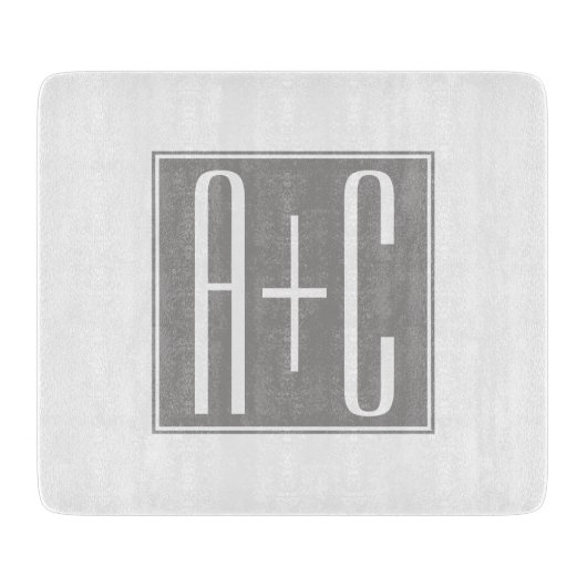 白い及び灰色上品なカップルInitails | カッティングボード (正面)