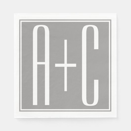 白い及び灰色上品なカップルInitails | スタンダードランチョンナプキン (正面)