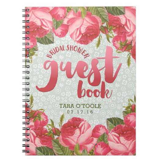 白い及び緑のレースのブライダルシャワーの来客名簿 ノートブック (正面)