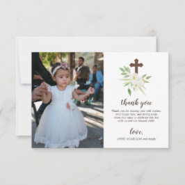 白い及び緑の花の十字の最初聖餐式 サンキューカード