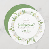 白い及び緑の花柄はです私の新婦付添人決定します 招待状 (正面/裏面)