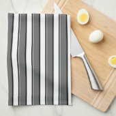 白い台所タオルの灰色および黒のストライプ キッチンタオル (四つ折り)