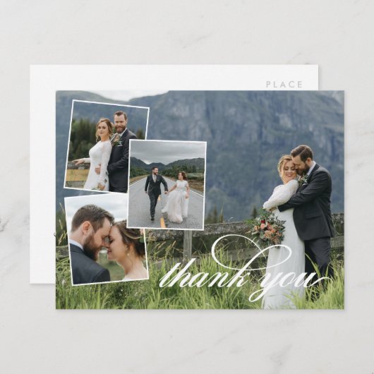 白い台本ありがとう結婚さんの写真コラージュアノウ 案内ポストカード (正面/裏面)
