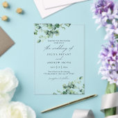 白い台本の緑のユーカリ結婚プトゥス アクリル招待状 (インサイチュ (ウェディング))