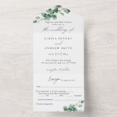 白い台本の緑のユーカリ結婚プトゥス オールインワン招待状 (内側)