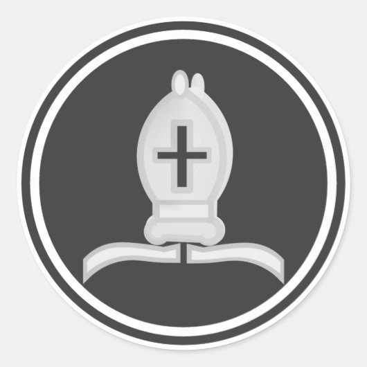 白い司教チェス駒 ラウンドシール (正面)