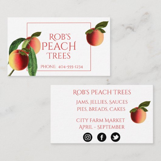 白い名刺に桃の植物が浮かぶ 名刺 (正面/裏面)