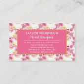 白い名刺のピンクと金ゴールドのフローラバラ 名刺 (裏面)