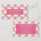 白い名刺のピンクと金ゴールドのフローラバラ 名刺 (正面/裏面)