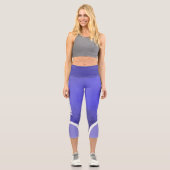 白い名前との紫の色ストライプ付けモダン カプリレギンス (正面)