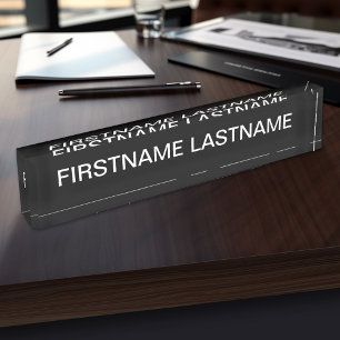 白い名前の基本的な黒 デスクネームプレート