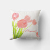 白い名前の明るく、新しい、ピンクのチューリップの花束 クッション (裏面)