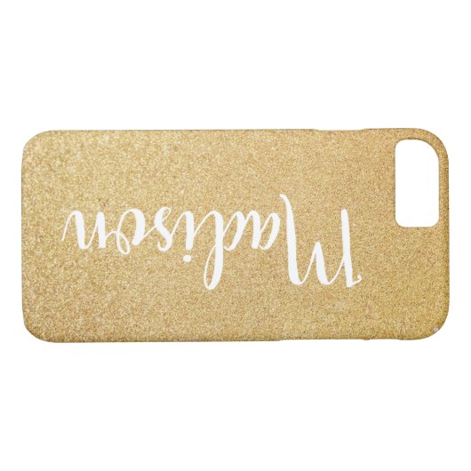 白い名前をカスタムするの文字が付いている金ゴールドの金クラシック Case-Mate iPhoneケース (裏面(横))