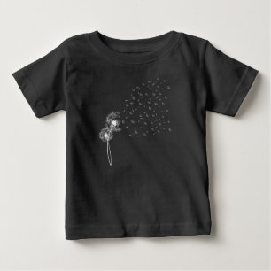 白い吹くタンポポのTシャツ ベビーTシャツ