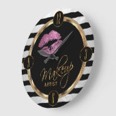 白い唇とピンク色のメイクアップアーティストストライプ ラージ壁時計 (傾斜)