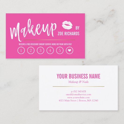 白い唇のショッキングピンクのメーキャップアーティストのロイヤリティカード ロイヤリティカード (正面/裏面)