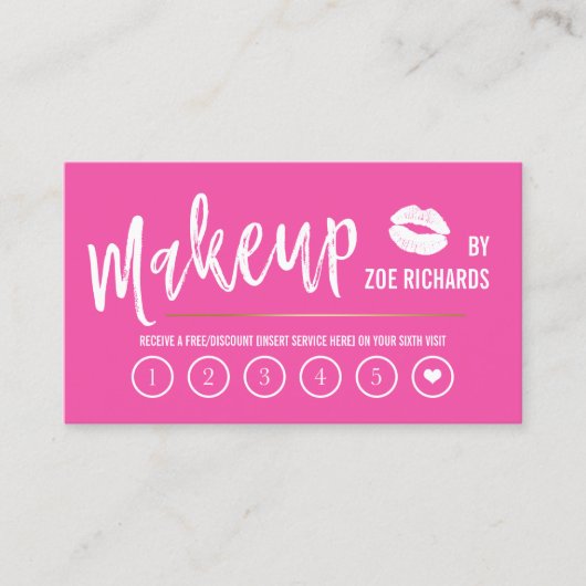 白い唇のショッキングピンクのメーキャップアーティストのロイヤリティカード ロイヤリティカード (正面)
