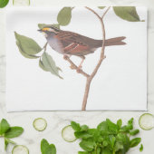 白い喉の付いたスズメのオードボンの花の鳥 キッチンタオル (折り畳み)