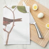 白い喉の付いたスズメのオードボンの花の鳥 キッチンタオル (四つ折り)