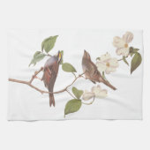 白い喉の付いたスズメのオードボンの花の鳥 キッチンタオル (横)