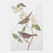 白い喉の付いたスズメのオードボンの花の鳥 キッチンタオル (縦)