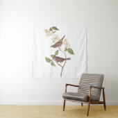 白い喉の付いたスズメのオードボンの花の鳥 タペストリー (インサイチュ(横))