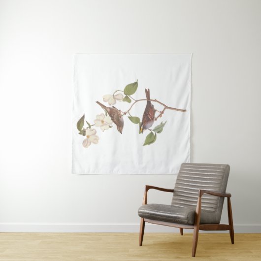 白い喉の付いたスズメのオードボンの花の鳥 タペストリー (インサイチュ)