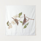 白い喉の付いたスズメのオードボンの花の鳥 タペストリー (正面)