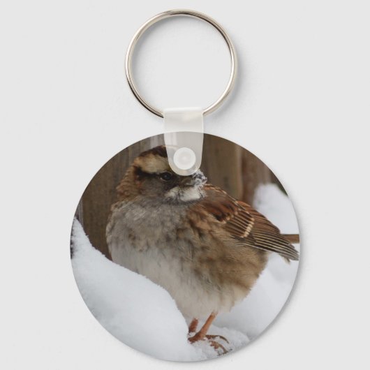 白い喉の付いたスズメ キーホルダー (正面)