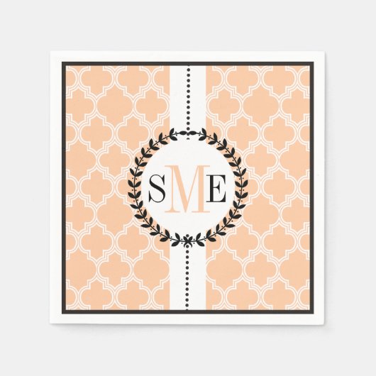 白い四葉模様結婚の桃 スタンダードカクテルナプキン (正面)