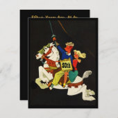 白い回転木馬の馬の招待状のレトロ夜 招待状 (正面/裏面)