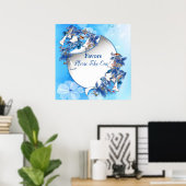 白い図解入りの、写真付きの水色のムーンフラワーの好意 ポスター (ホームオフィス)