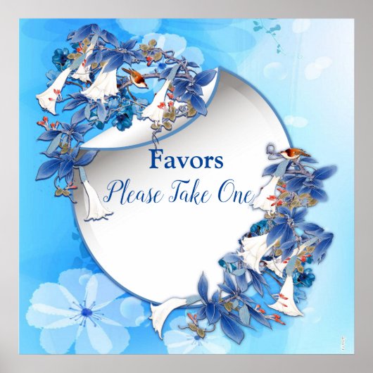 白い図解入りの、写真付きの水色のムーンフラワーの好意 ポスター (正面)