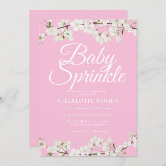 白い国の花ベビー散水/シャワー 招待状 (正面/裏面)