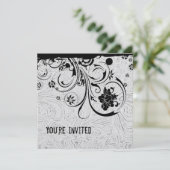 白い型押しレザーと黒のレースの招待状 招待状 (スタンド正面)