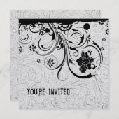 白い型押しレザーと黒のレースの招待状 招待状 (正面/裏面)