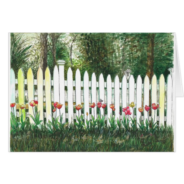 白い塀によるチューリップ (正面横)