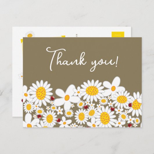 白い夏のデイジーと赤いラディバグありがとう ポストカード (正面/裏面)