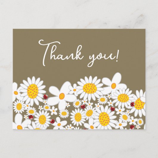 白い夏のデイジーと赤いラディバグありがとう ポストカード (正面)
