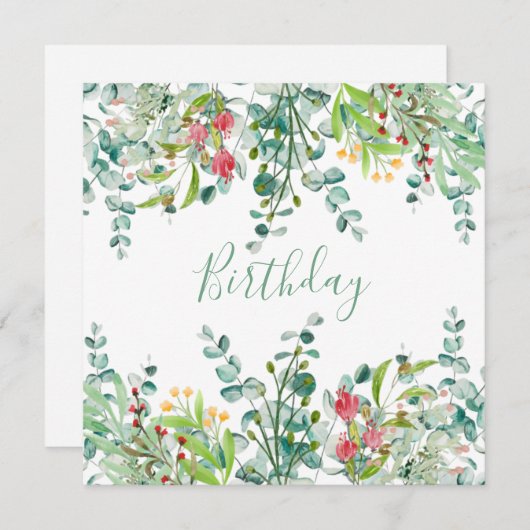 白い夏の花の誕生日パーティーの招待 招待状 (正面/裏面)